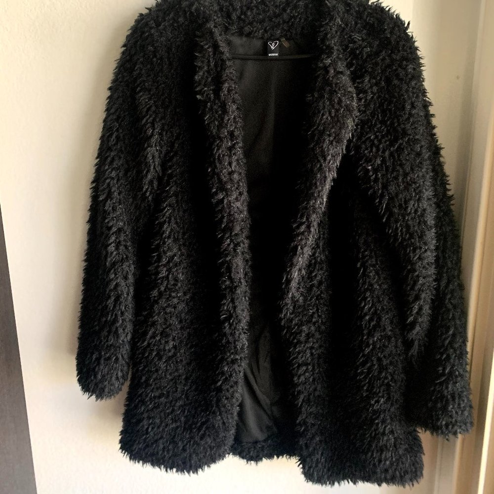 STYLISH SHAGGY FAUX FUR JACKET WINDSOR BLACK L